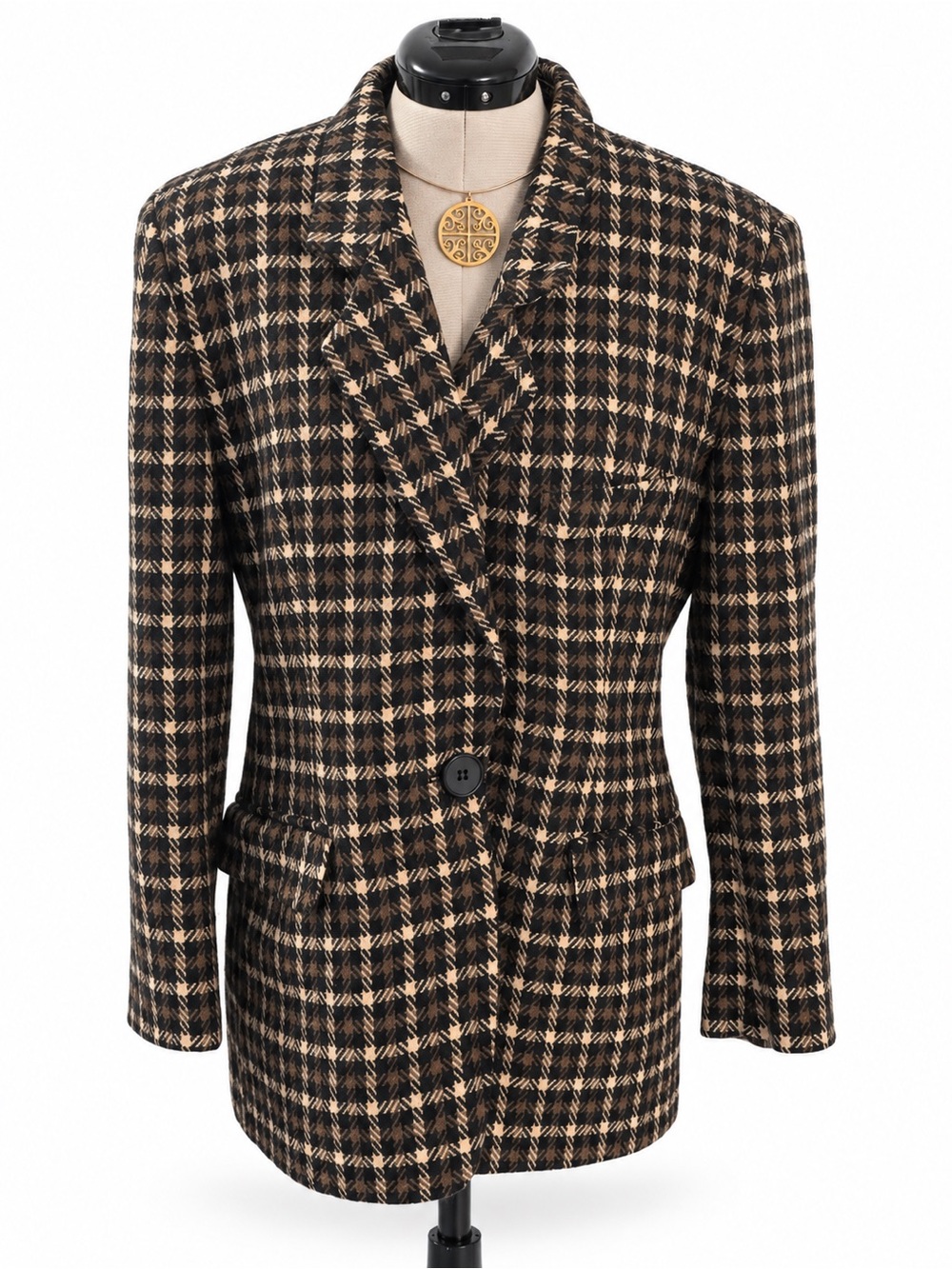 Dior Black and Tan Plaid Wool Blazer Jacket